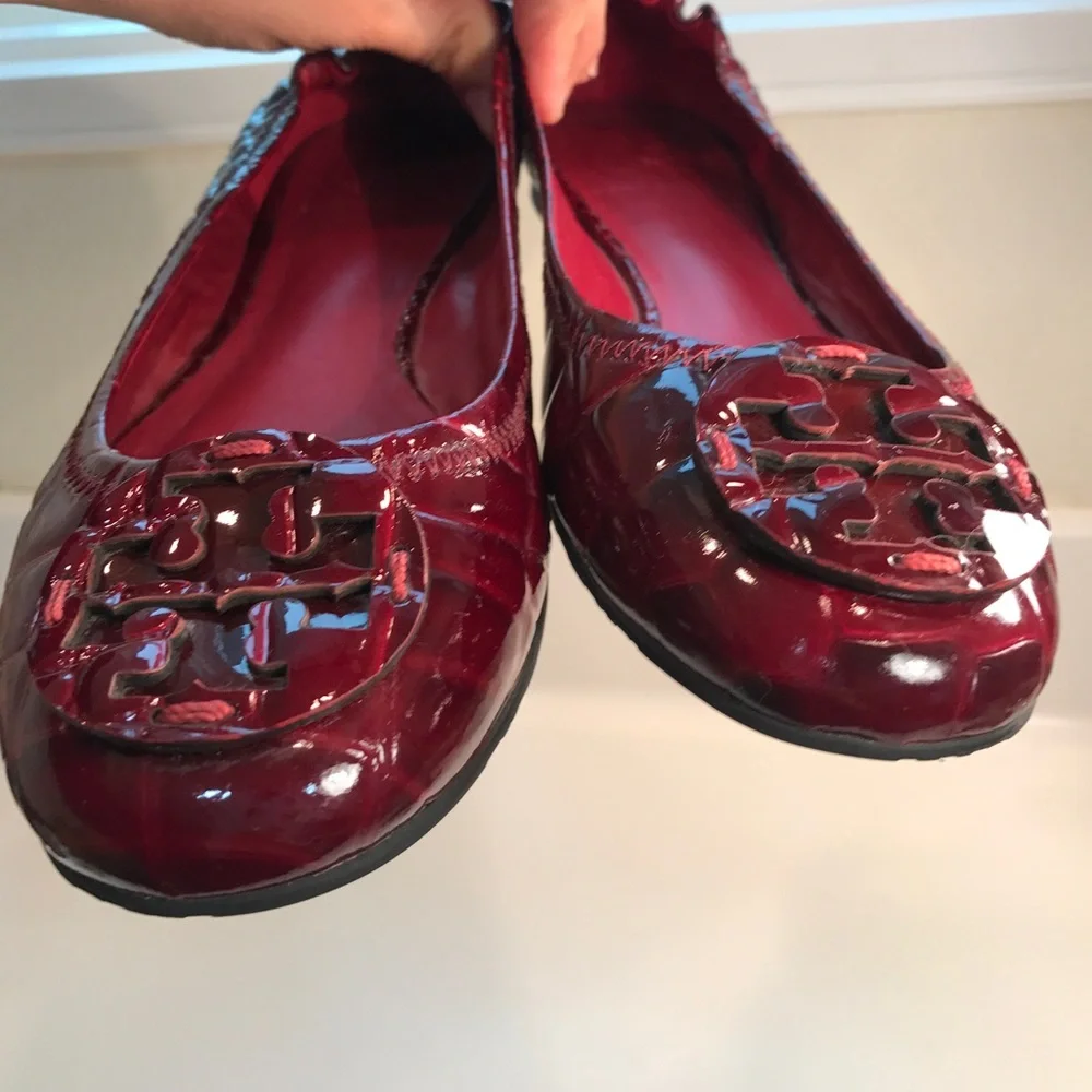 Tory Burch Deep Red Patent Leather Flats Size 7.5